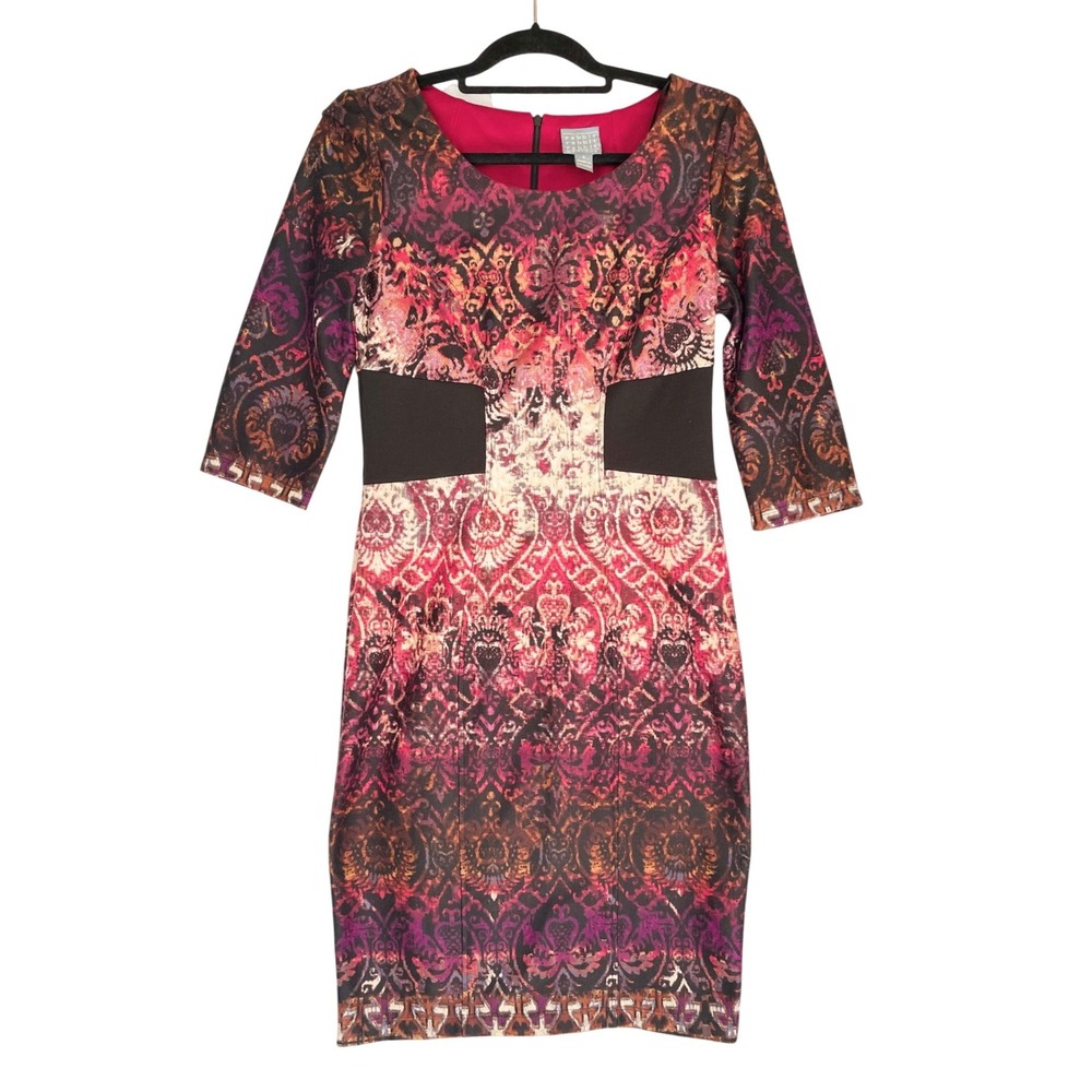 Rabbit Rabbit Rabbit Designs Sheath Dress Womens 6 Multi Damask 3/4 Sleeve Zip